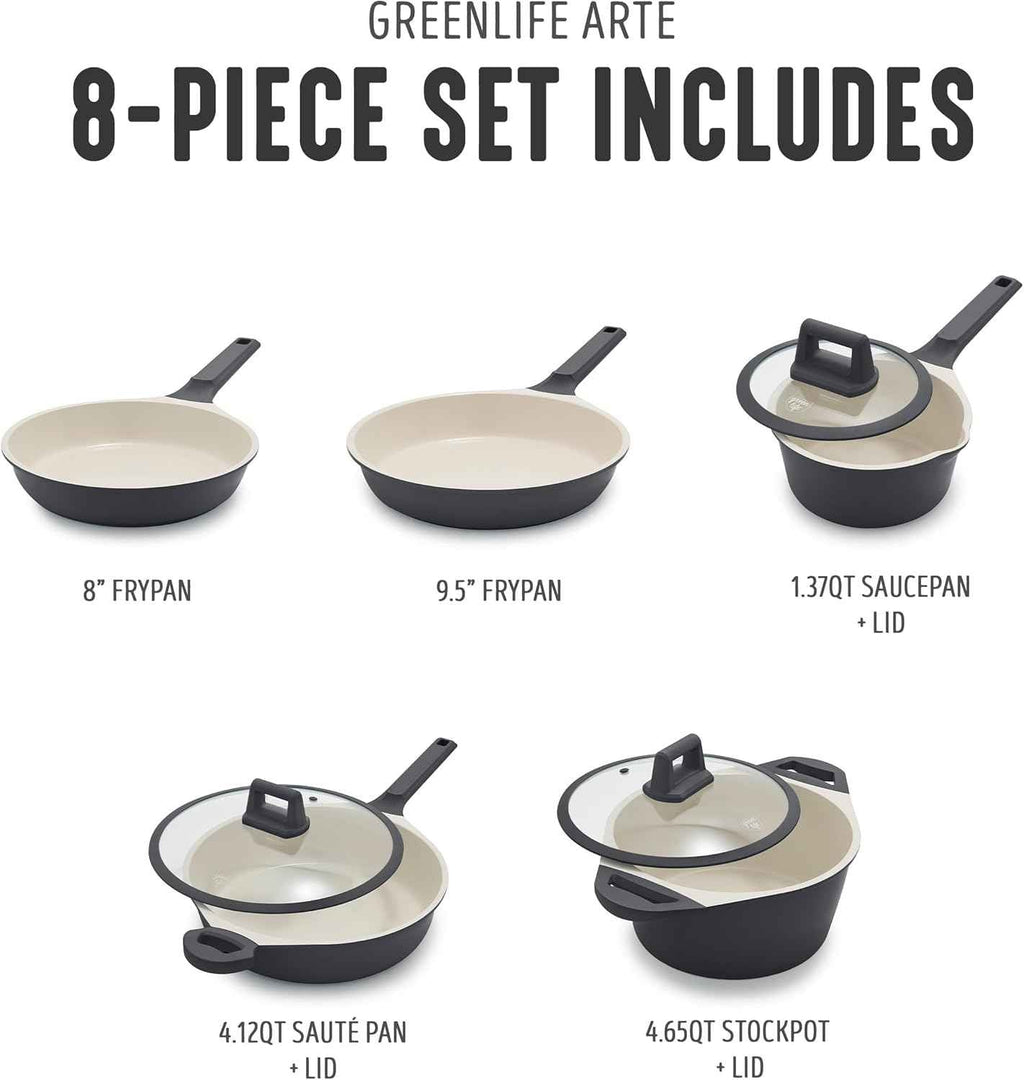 GreenLife 8-Piece Ceramic Nonstick Cookware Set - PFAS-Free, Induction Suitable, Dishwasher Safe