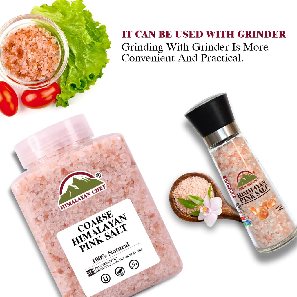 Himalayan Chef Pink Himalayan Salt Coarse Grain, 5 lbs, Pure, Natural, Kosher, Mineral-Rich, Refill for Grinders, Cooking, Seasoning