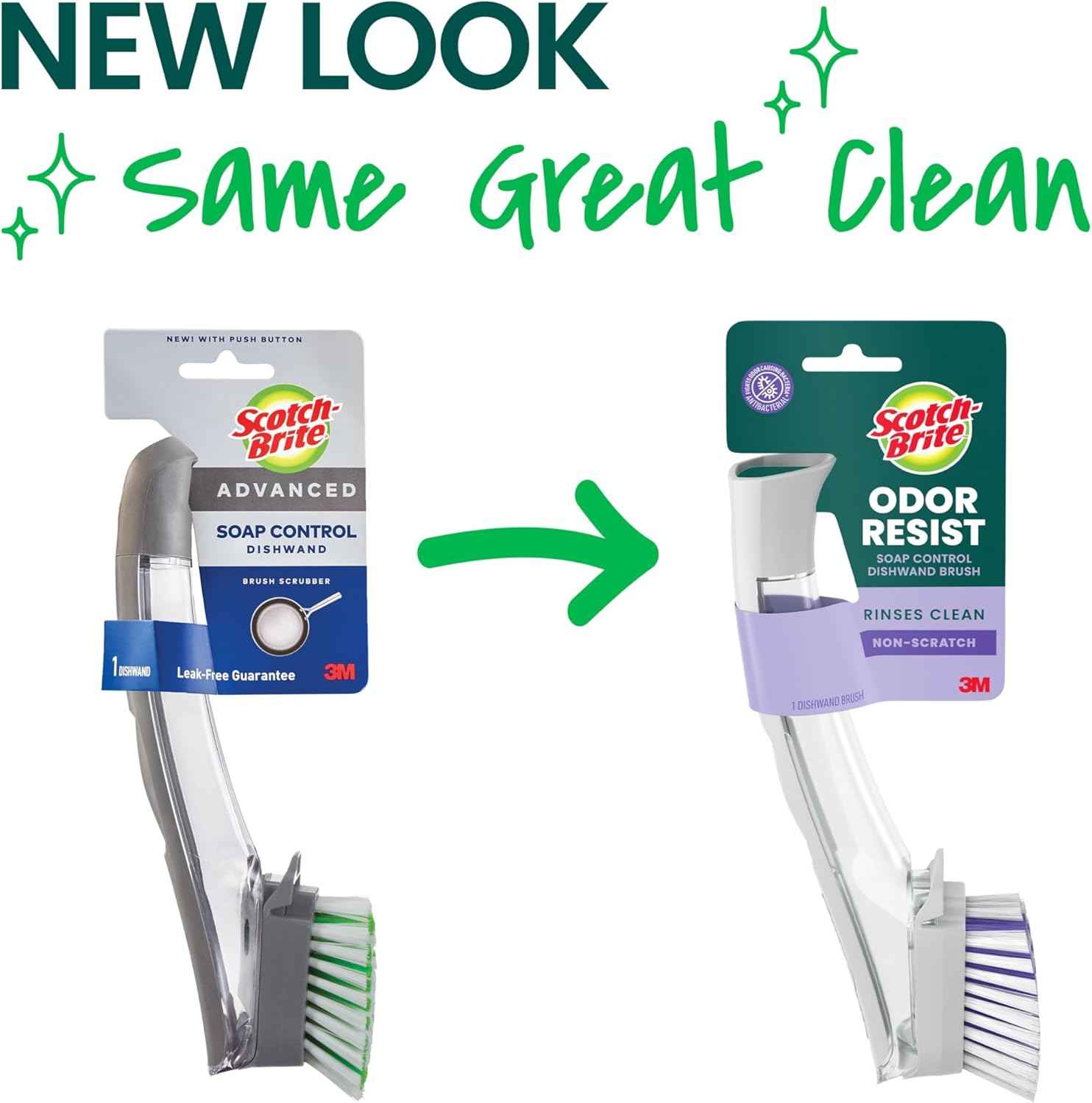 Scotch-Brite Odor-Resist Soap Control Dishwand Brush, Non-Scratch Cleaning with Scraper, Stands Upright, 1 Pack