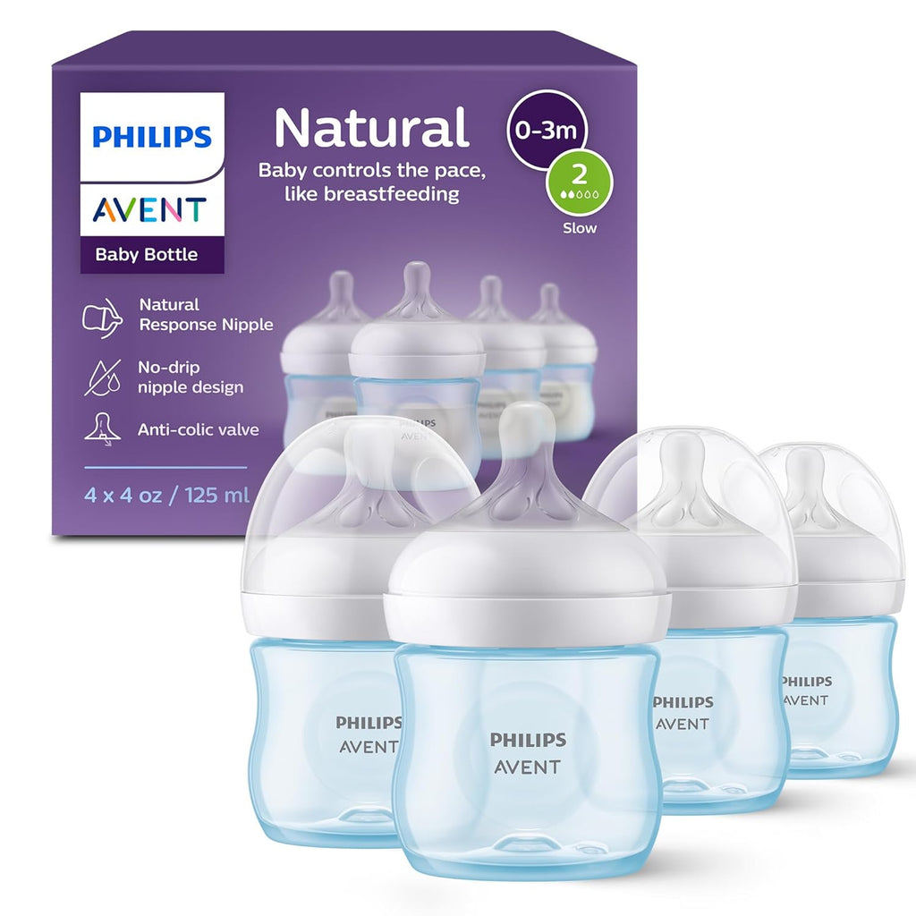 Philips Avent Natural Baby Bottles 4-Pack, Medium Flow, 9oz, SCY903/04, BPA-Free