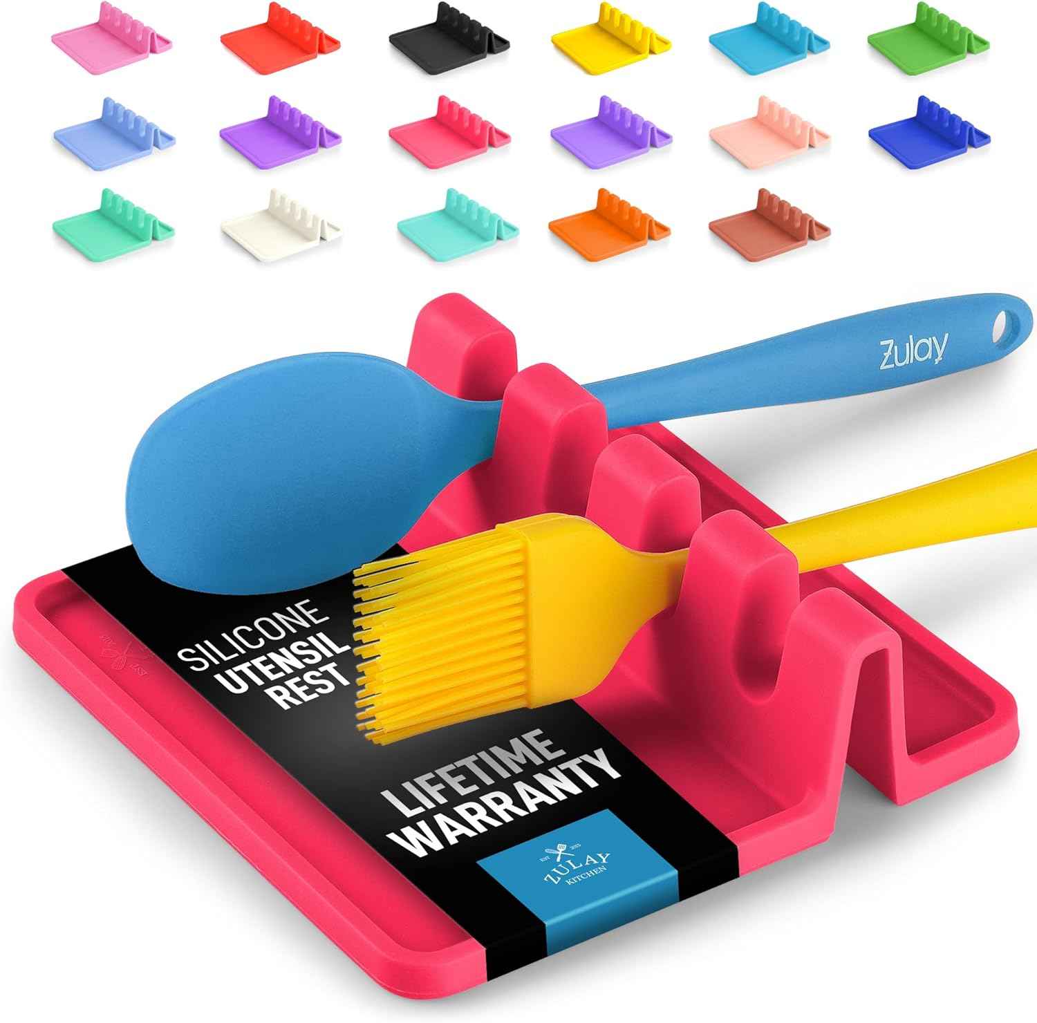 Silicone Utensil Rest with Drip Pad for Multiple Utensils, Heat-Resistant, BPA-Free Spoon Rest & Spoon Holder for Stove Top, Kitchen Utensil Holder for Spoons, Ladles, Tongs & More - by Zulay