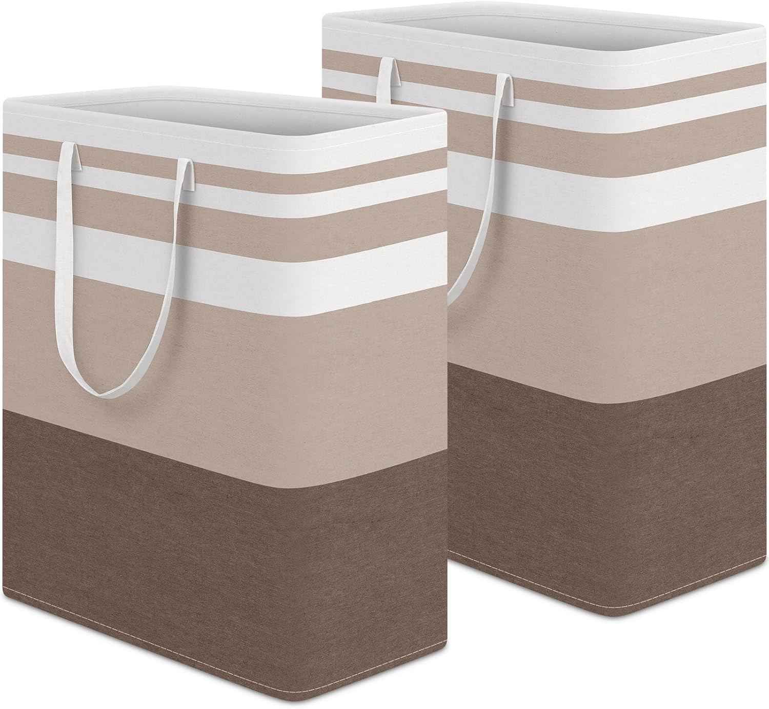 HomeHacks 2 Pack Large Laundry Baskets, Waterproof, Freestanding Laundry Hampers, Collapsible Clothes Hamper with Reinforced Handles in Laundry Room, College Dorm, Bathroom, Bedroom (Grey, 75Lx2)