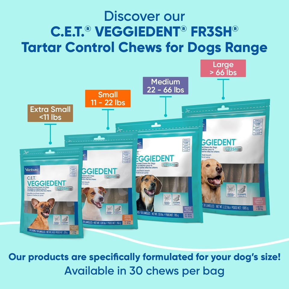 Virbac C.E.T. VEGGIEDENT FR3SH Tartar Control Chews for Medium Dogs, Beef, 1.6 Pounds
