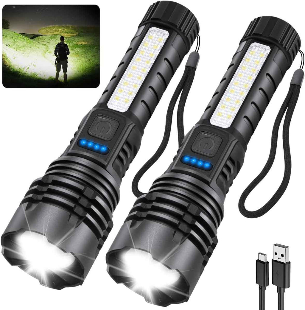 7-mode rechargeable flashlights, 2-pack, high lumens, adjustable, tactical LED flashlights