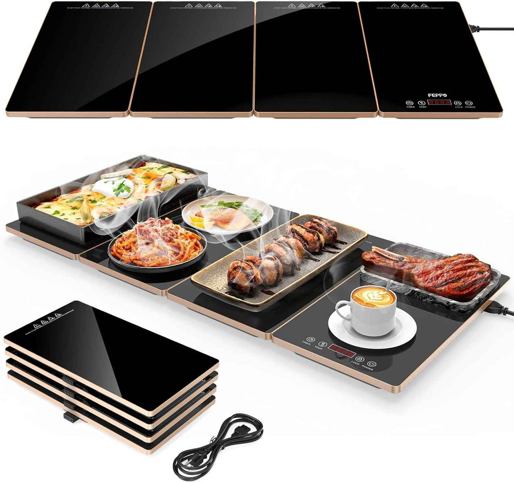Fepppo Electric Warming Tray with 10 Temp Settings and Timer, 33"x15" Glass Surface