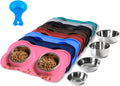 hubulk pet dog bowls 2 stainless steel no spill non skid silicone mat pet food scoop water feeder for small medium large dogs cats