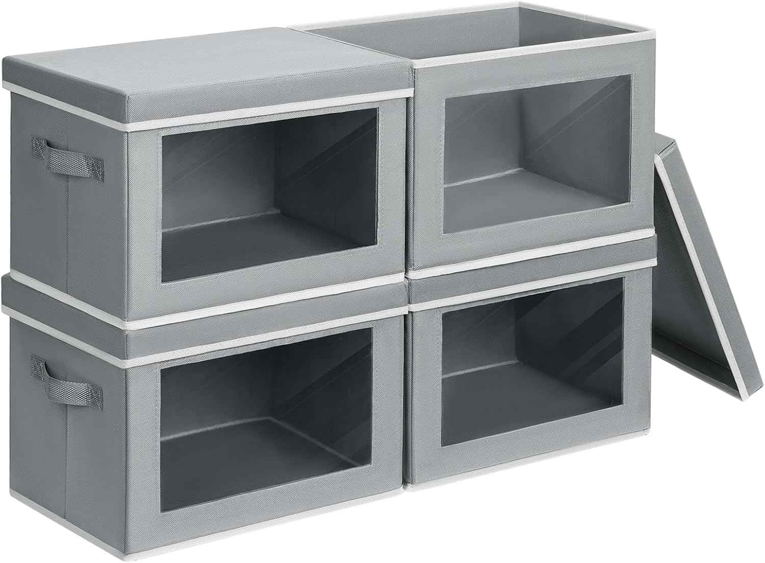 Grey 4 Pack Collapsible Fabric Storage Bins with Lids for Shelves, Closet, Office Decorative Closet Organizer