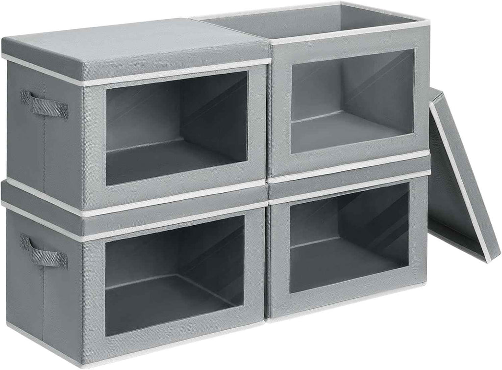 Grey 4 Pack Collapsible Fabric Storage Bins with Lids for Shelves, Closet, Office Decorative Closet Organizer