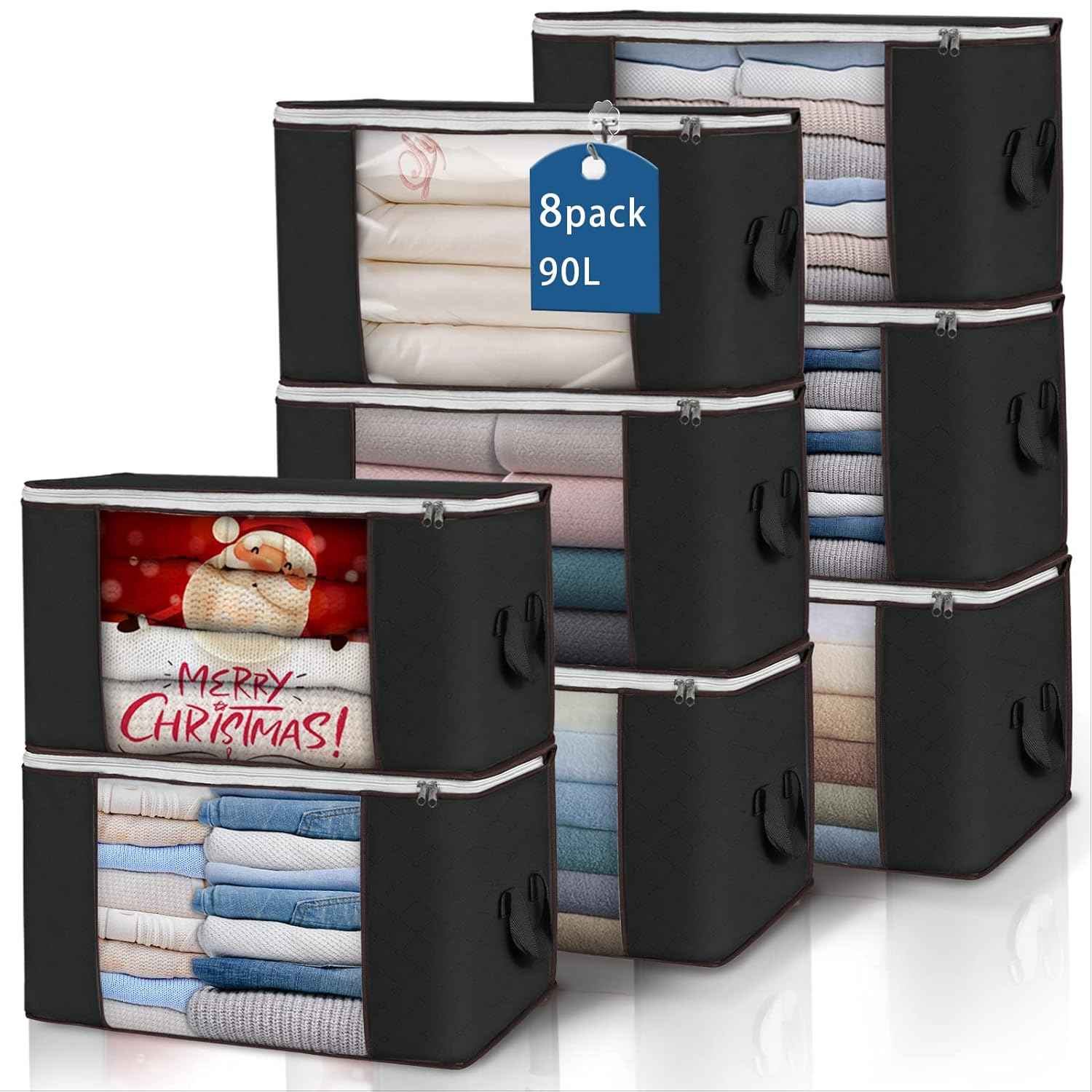 90 L Large Storage Bags, 6 Pack Clothes Storage Bins Foldable Closet Organizers Storage Containers with Reinforced Handle for Clothing, Blanket, Comforters, Bed Sheets, Pillows and Toys (Gray)
