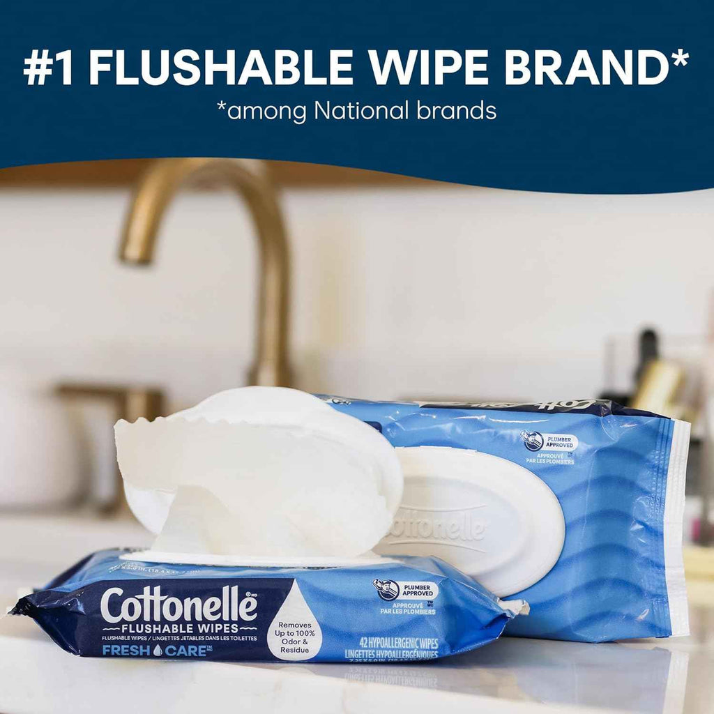 Cottonelle Fresh Feel Flushable Wet Wipes, Adult Wet Wipes, 8 Flip-Top Packs, 100% Flushable