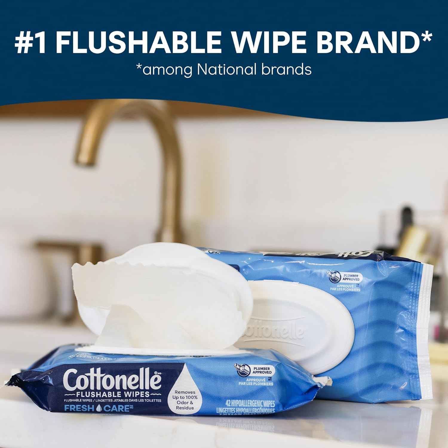 cottonelle fresh feel flushable wet wipes, adult wet wipes, septic-safe, 336 total wipes, 8 flip-top packs