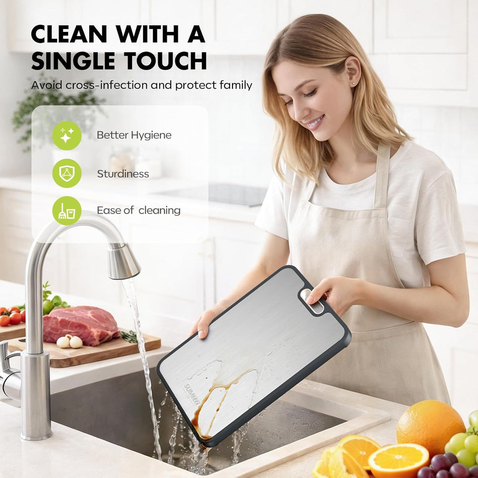 Sumzzz Titanium Cutting Board for Kitchen, Non Toxic 2-in-1 Cutting Board Double Sided Food Grade PLre Titanium, Knife Friendly Easy to Clean Large Size 15”×10.3”