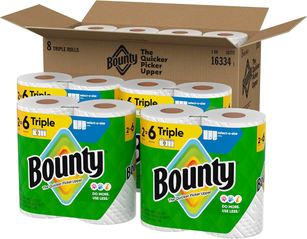 Bounty Select-A-Size Paper Towels, White, 8 Triple Rolls = 24 Regular Rolls - ShopUS