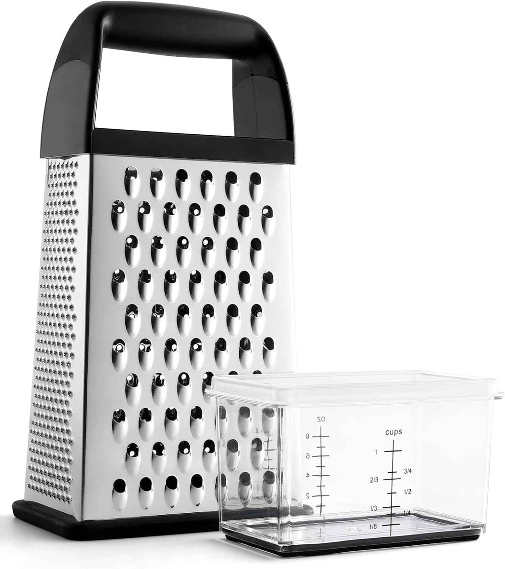 Urbanstrive 18/8 Stainless Steel Cheese Grater with Container Box, Zester, and Dishwasher Safe Kitchen Gadgets