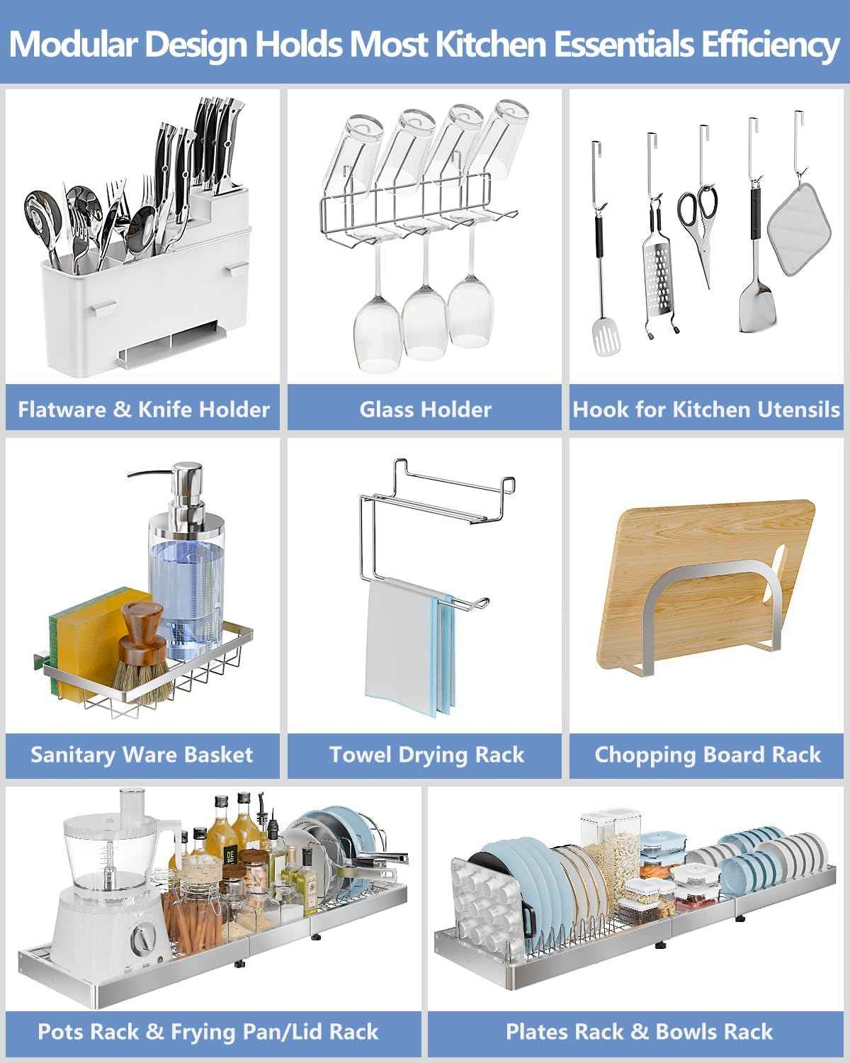 3 Tier Extra Large Stainless Steel Over The Sink Dish Drying Rack - Expandable Multifunctional Organizer and Space-Saving Above Sink Dish Rack