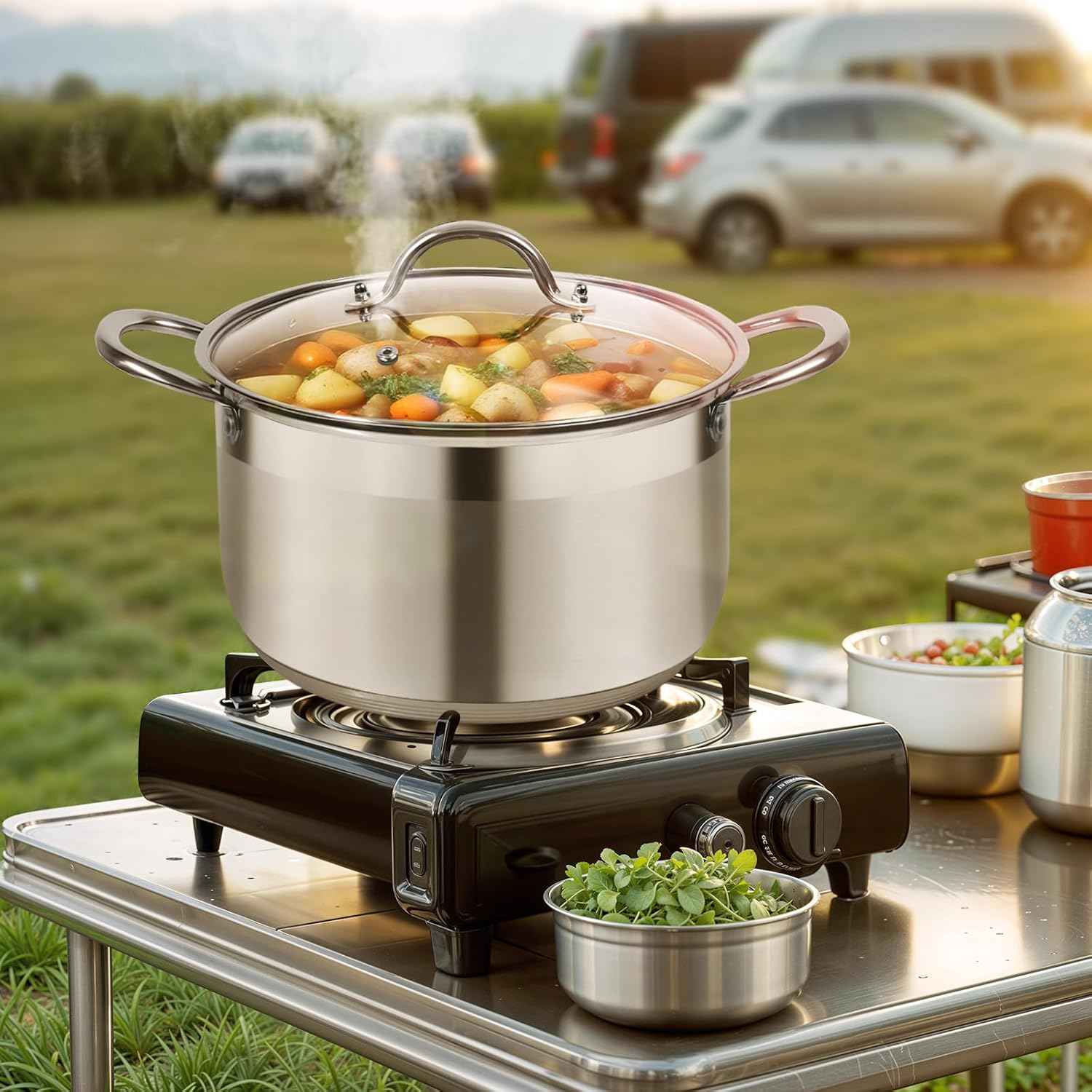 Kirecoo Stainless Steel Stock Pot - 8 Quart Heavy Duty Induction Cooking Pot with Visible Lid for Pasta, Soup, Spaghetti, Nonstick Thick Bottom Big Stockpot, Deep Cookware for Canning, Boiling, Simmer
