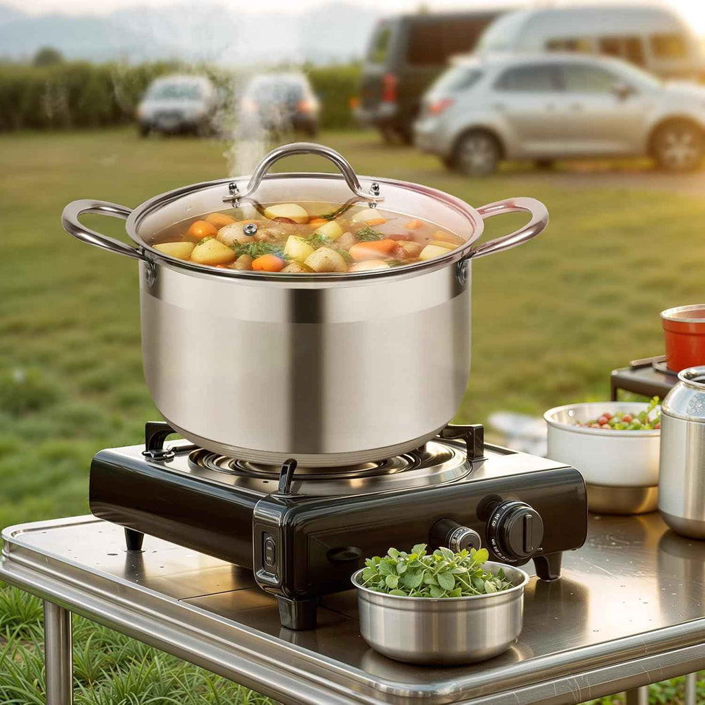 8 Quart Stainless Steel Stock Pot Heavy Duty Induction Cooking Pot with Visible Lid