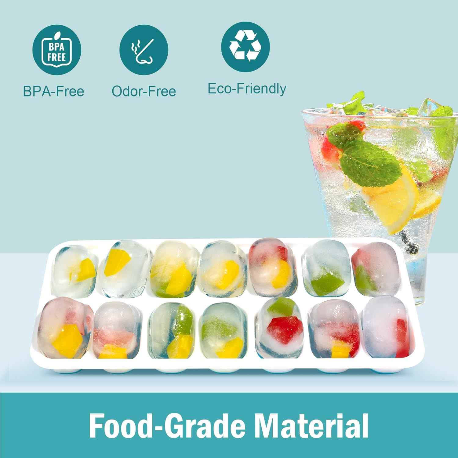 Ice Cube Trays for Freezer - 3 Pack 42 Cubes, Easy to Release Silicone Ice Trays with Spill-Resistant Lids, Reusable