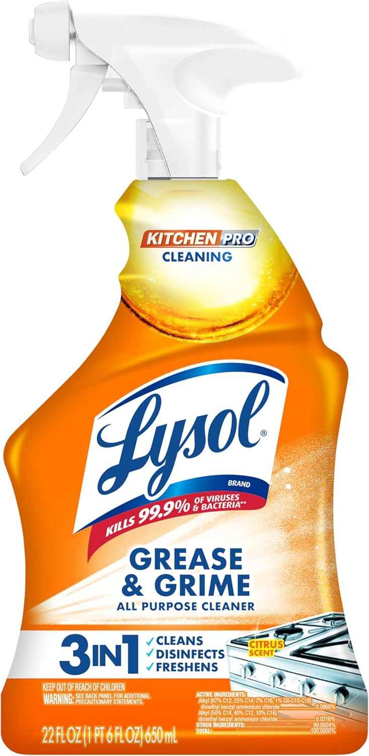 Lysol Pro 22oz Citrus Scent Kitchen Spray Cleaner and Degreaser Antibacterial All Purpose Cleaning Spray for Countertops, Ovens, and Appliances