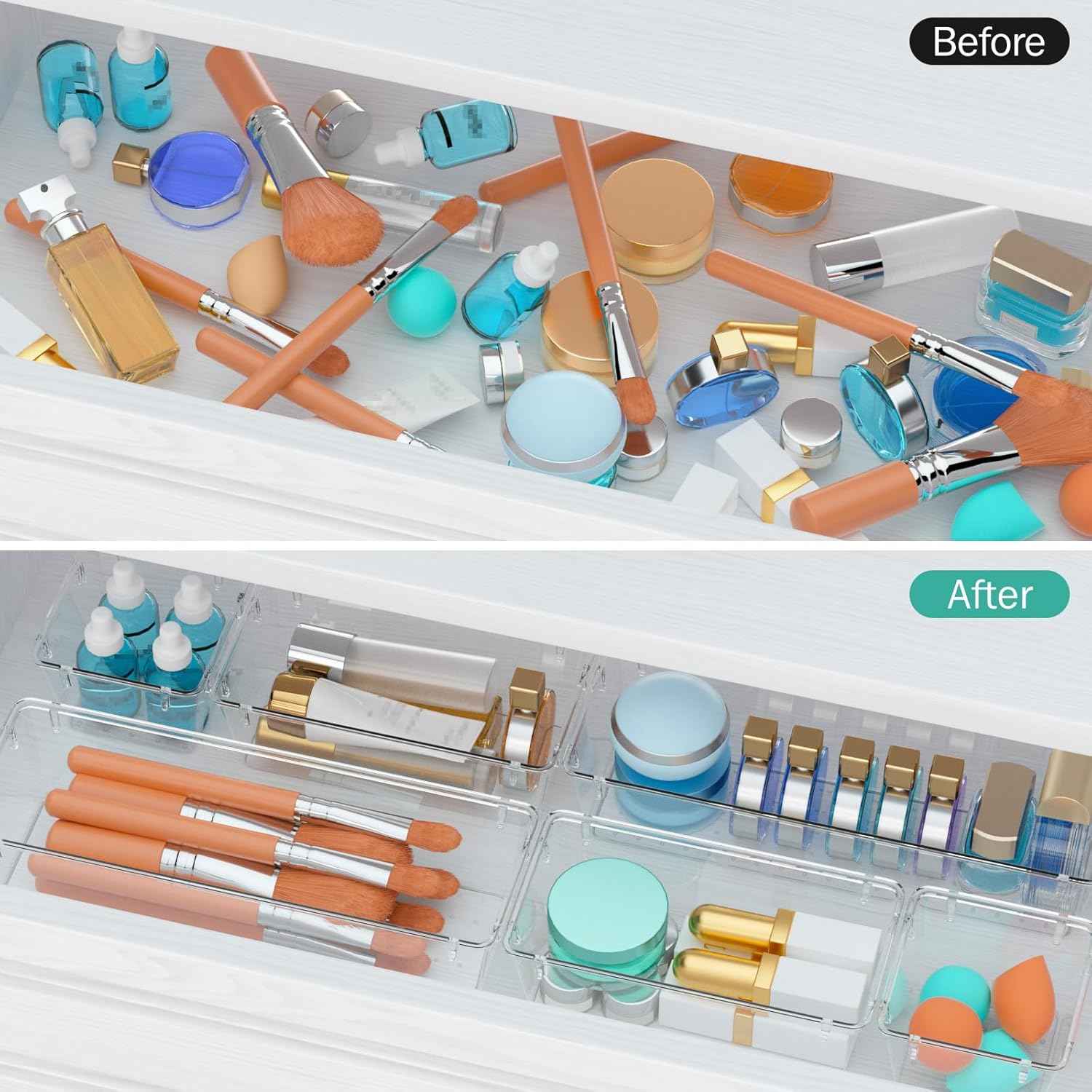 WOWBOX Clear 6-Pack Acrylic Drawer Organizer Set with Premium Material and Stackable Design