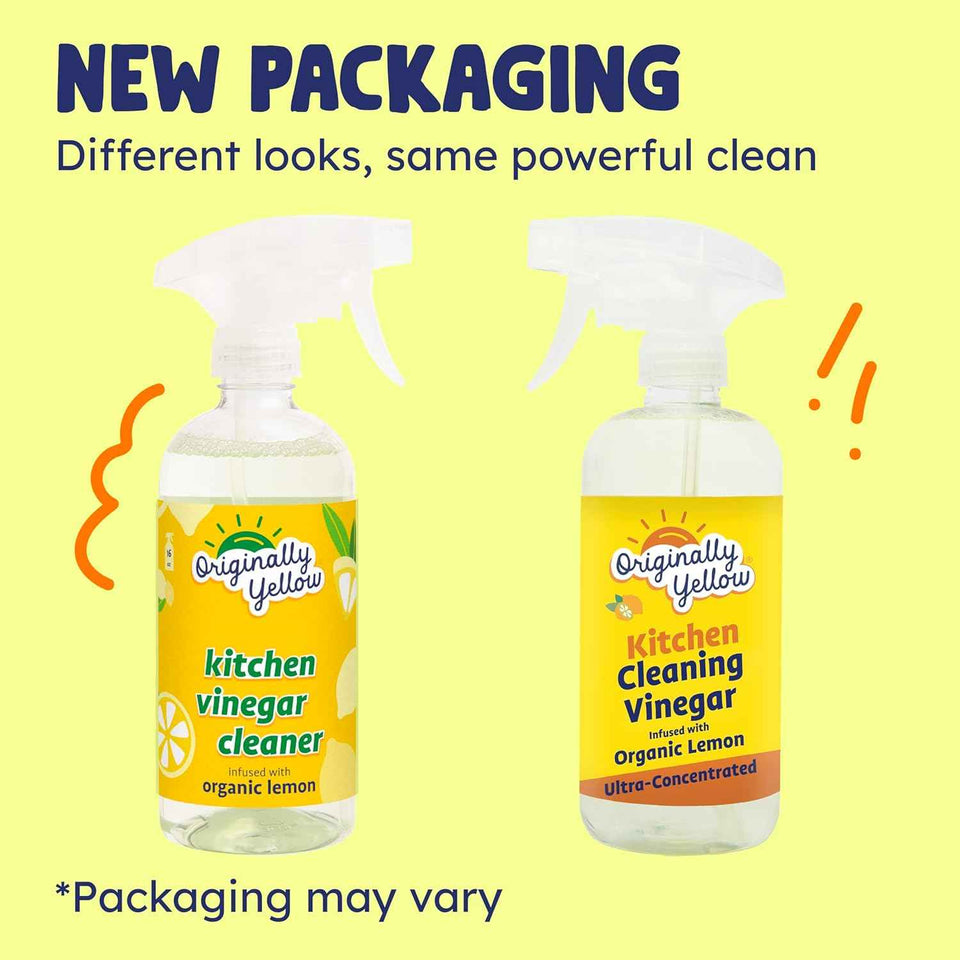 Originally Yellow Plant-Based Kitchen Cleaner | Powered by Natural Vinegar & Infused with Organic Lemon | Multipurpose Kitchen Counter Cleaner Works on Tile, Wood, Granite, & Marble, 16 Fl Oz (3-Pack)