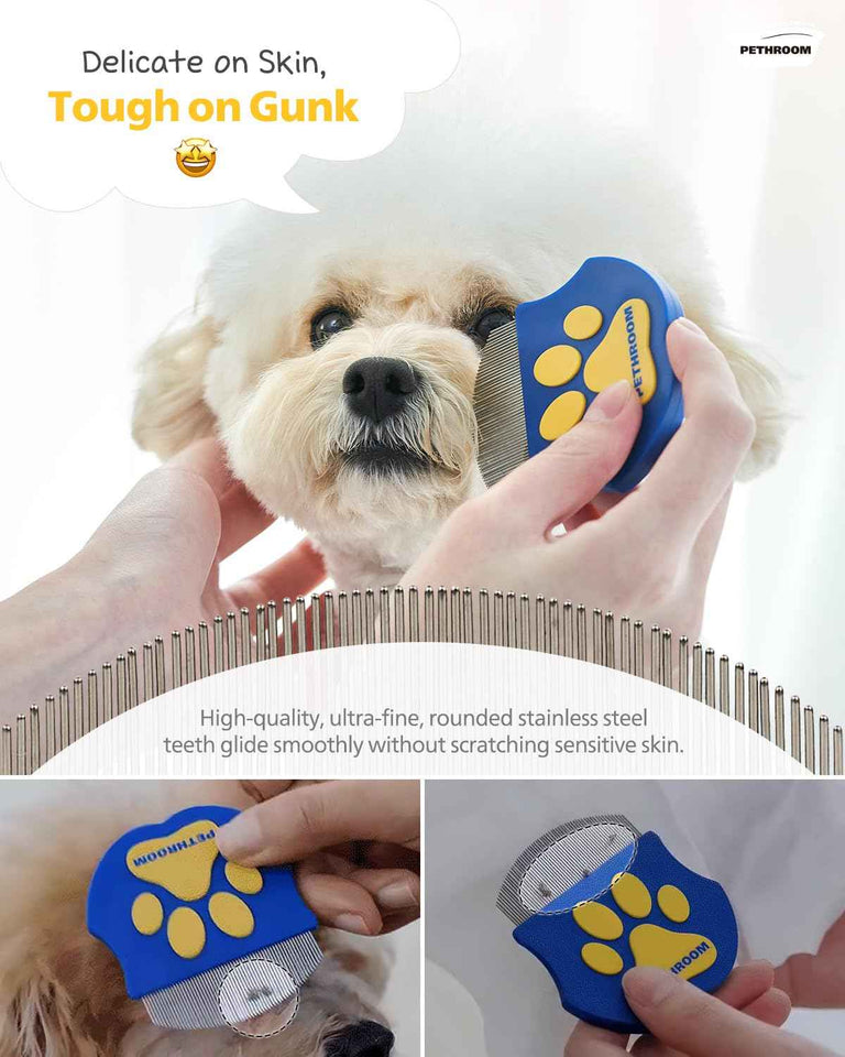 Pethroom professional eye comb for pets in stainless steel, gentle round-head grooming tool for cats and dogs eye gunk removal