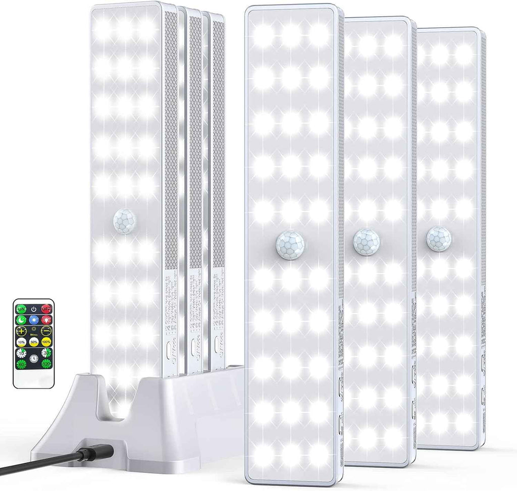 LED Closet Light with Charging Station, 6 Pcs 30LEDs 8'' Dimmer Rechargeable Motion Sensor Under Cabinet Lighting, Stick-Anywhere Night Light for Wardrobe,Kitchen