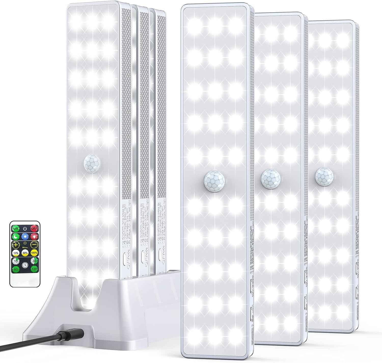 Lightbiz 6 Pack 30LEDs Dimmer Closet Light with Charging Station, Stick-Anywhere Motion Sensor Lighting