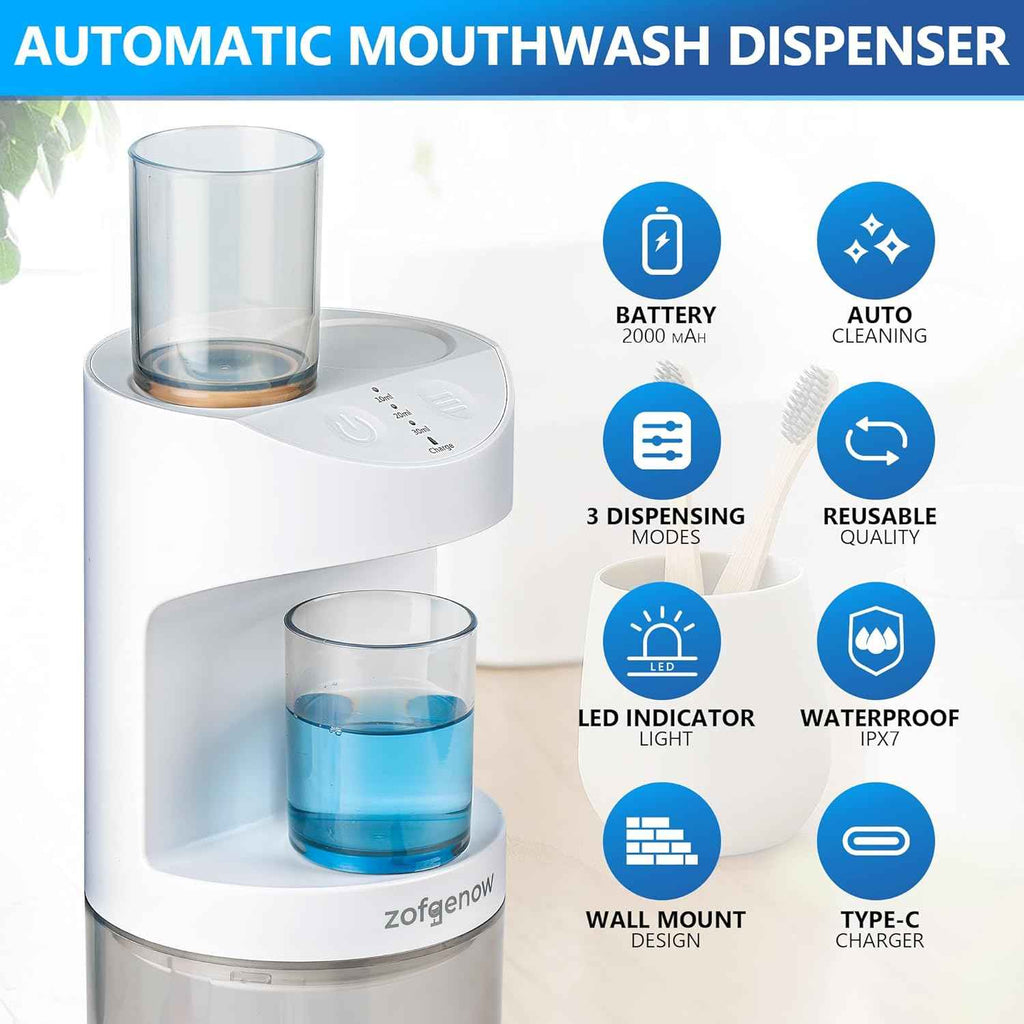 zofgenow automatic mouthwash dispenser white bathroom accessories 19.4 fl oz