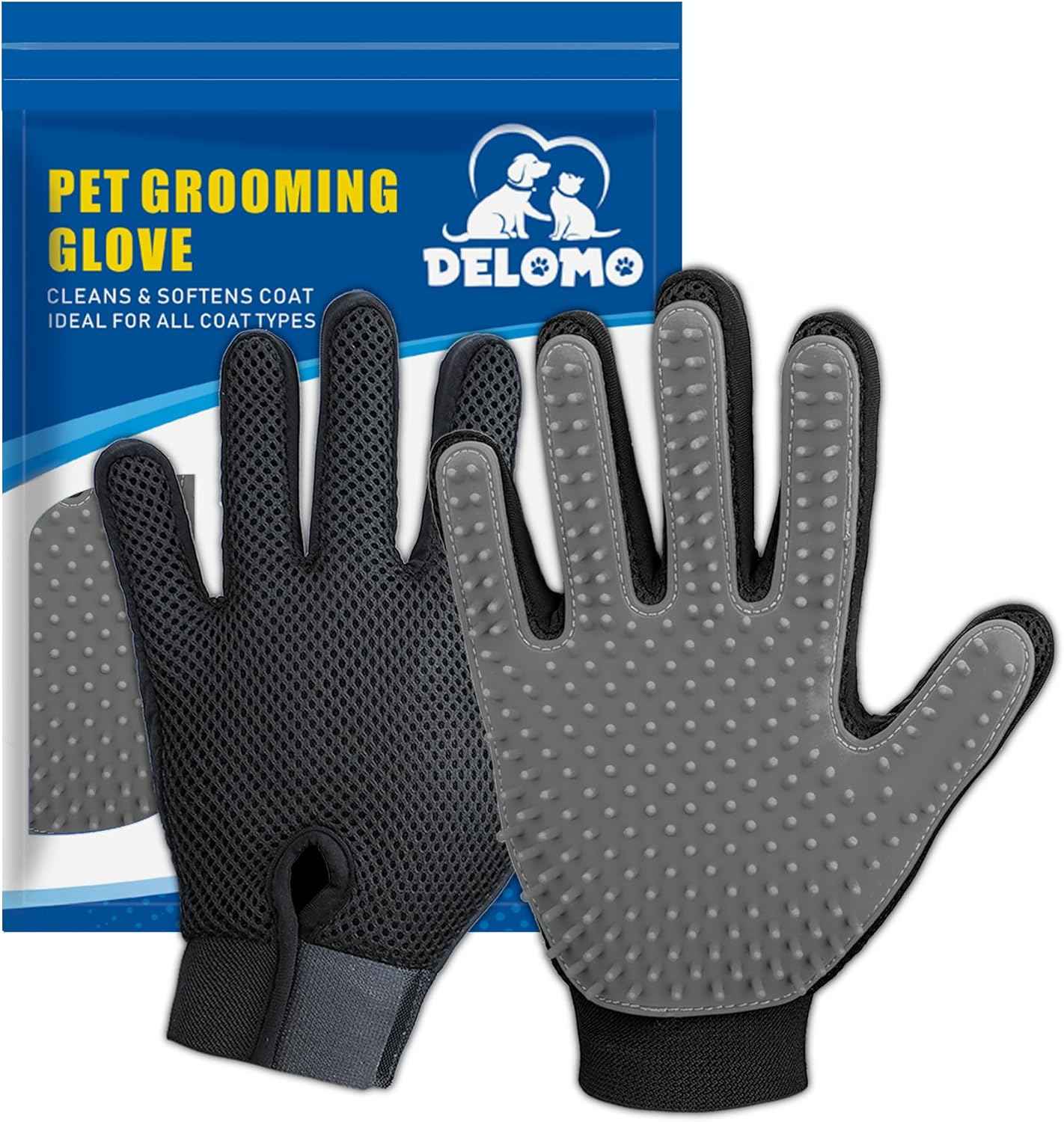 Upgrade Efficient Pet Hair Remover Gloves - Gentle Shedding Brushes for Dogs, Cats & Horses with Long and Short Hair - 1 Pair (Blue)