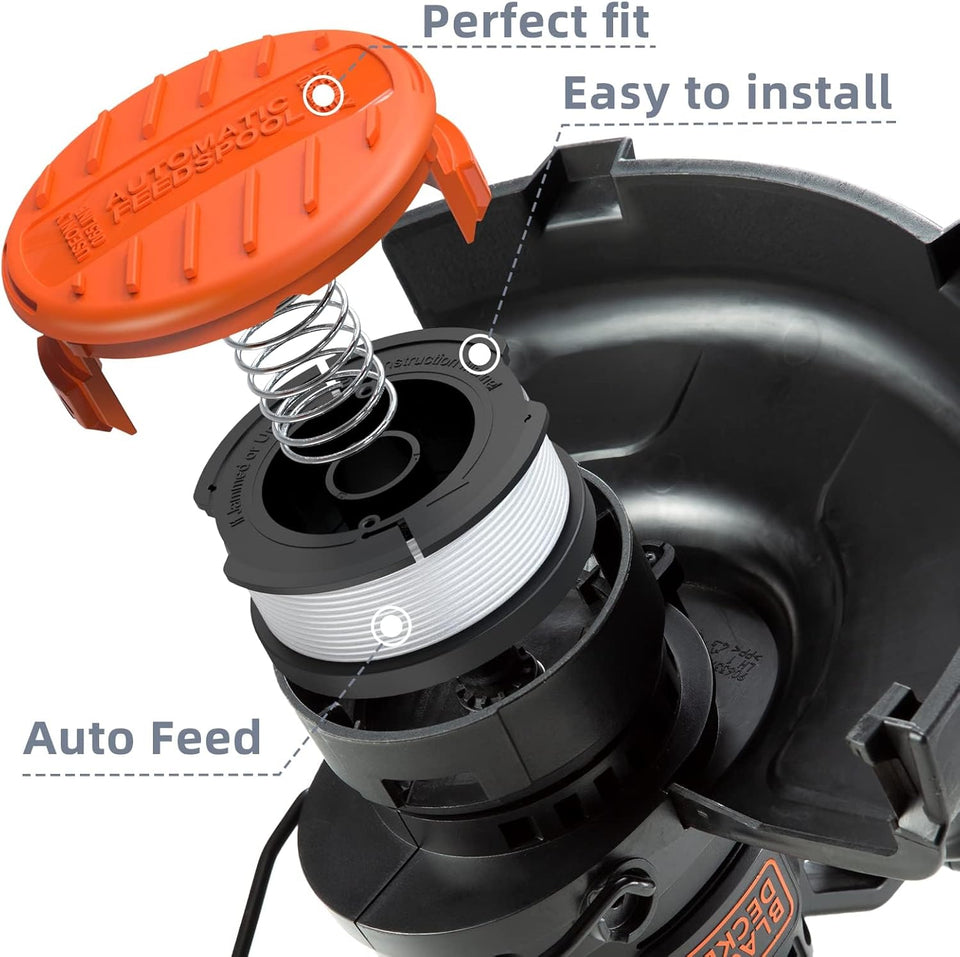 10 Pack Weed Eater String Compatible with Black+Decker, AF-100 0.065" Weed Wacker String Refill 240ft Automatic Feed String Trimmer Replacement Spool Line for Black&Decker(8 Spool+2 Cap+2 Spring)