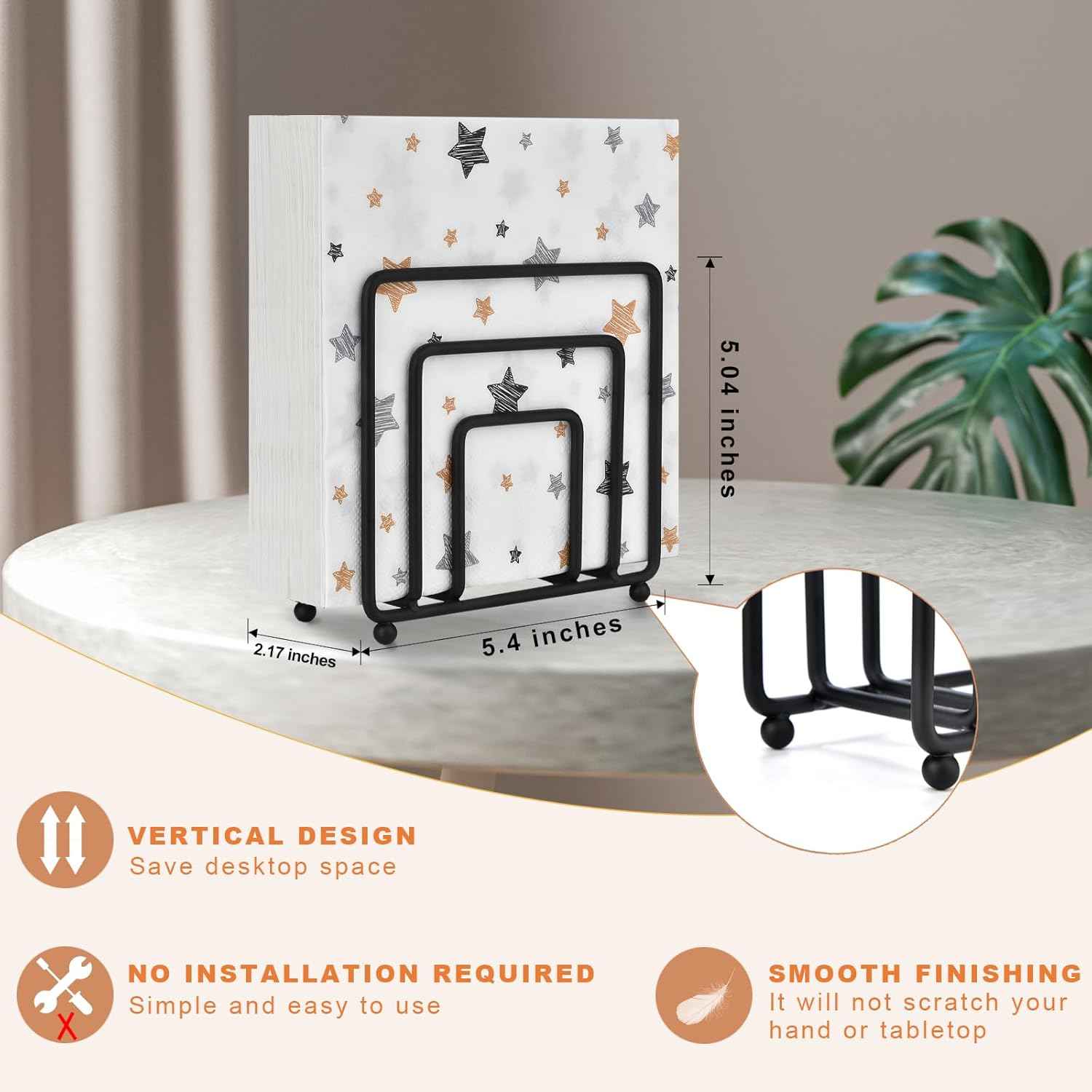 Modern Metal Black Napkin Holder for Kitchen Dining Tables and Countertops