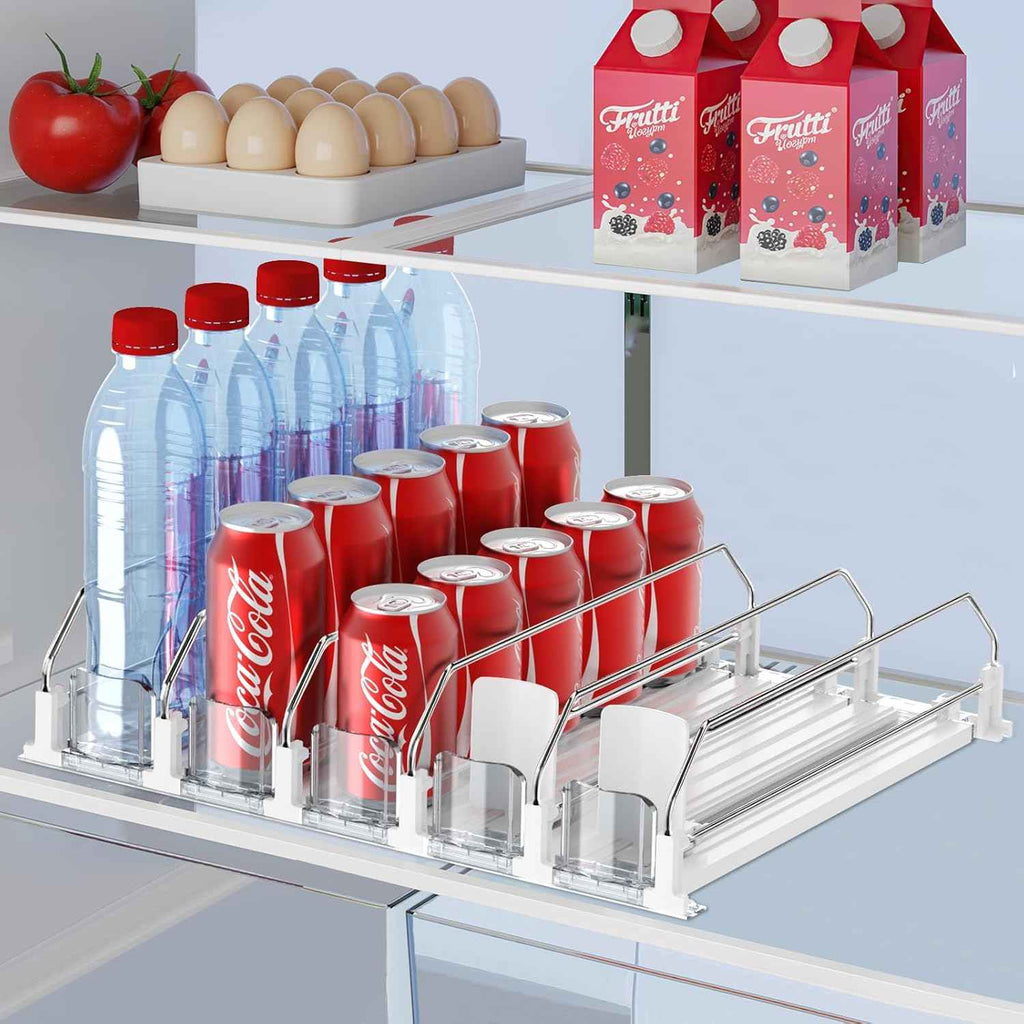 Drink Organizer for Fridge - Self Pushing Fridge Drink Organizer, Holds up to 25 Cans