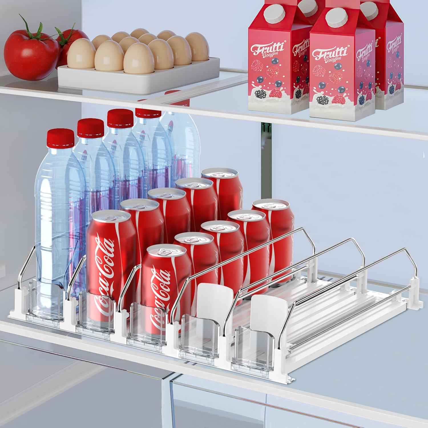 Drink Organizer for Fridge - Self Pushing Fridge Drink Organizer, Holds up to 25 Cans