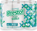 Amazon Brand - Presto! Ultra-Strong Premium Paper Towels, 158 Sheet Huge roll - Flex-a-Size, 6 Rolls, Equivalent to 19 Regular Rolls, White