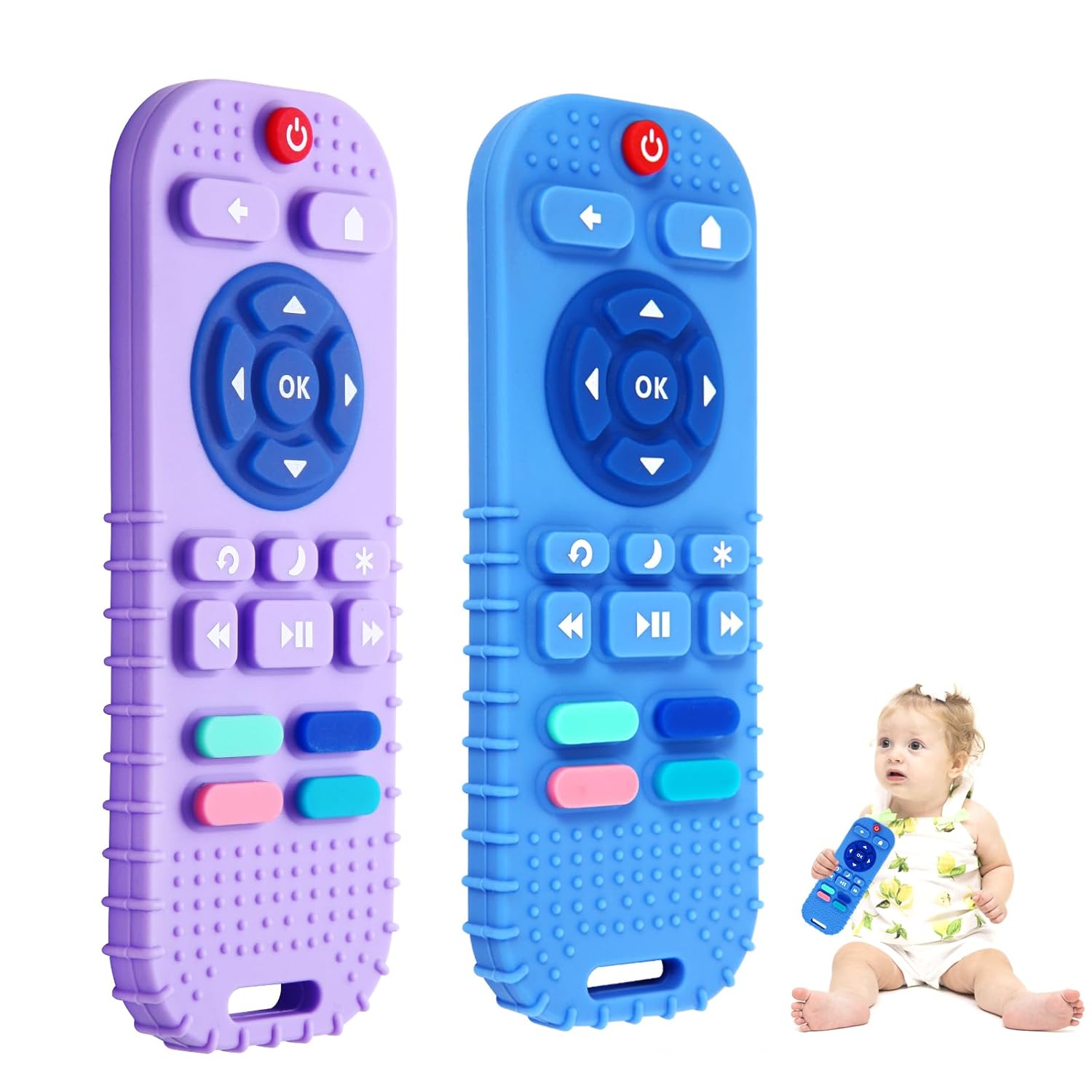 Hooku 2 Pack silicone teething toys for babies 0-6 months, teethers for babies 6-12 months with remote teether, sensory toys