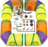 Retro Shaw Cat Toys Pack 33Pcs, Interactive Kitten Toys for Indoor Cats Kitty with Collapsible Play Tunnel Tube Tent Feather Wand Teaser Bell Fuzzy Ball Springs Mouse Toy