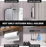 Paper Towel Holder - Self-Adhesive or Drilling, Matte Black, Upgraded Aluminum Kitchen Roll Dispenser Under Cabinet, Lighter but Stronger Than Stainless Steel!