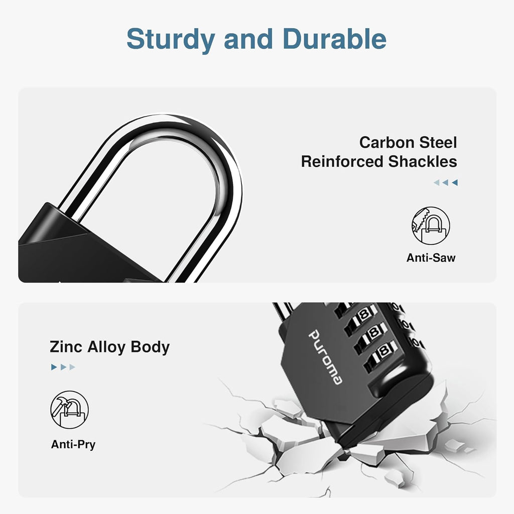 PLroma 2 Pack Combination Lock for Locker 4 Digit Outdoor Waterproof Padlock for School, Gym, Sports, Fence, Toolbox, Gate, Case, Outdoor, Hasp Storage (Black)