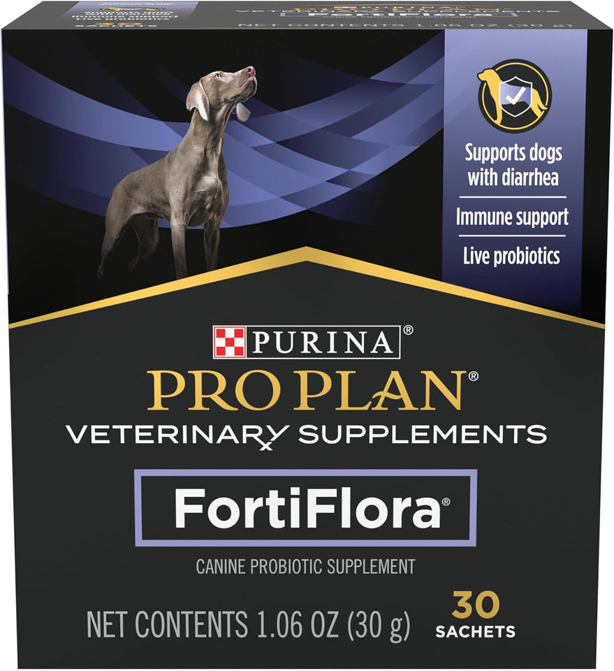 Purina Pro Plan Veterinary Supplements FortiFlora Daily Probiotics for Dogs, 30 count, supports digestive gut health and diarrhea relief