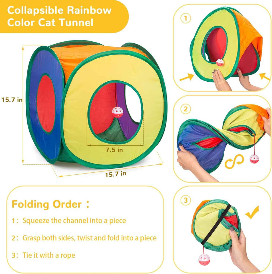 retro shaw cat toys pack, 33pc interactive kitten toys for indoor cats with collapsible play tunnel and feather wand