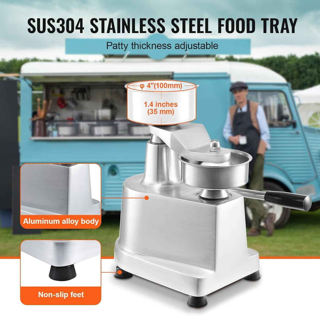 VEVOR 4inch Commercial Heavy Duty Stainless Steel Hamburger Patty Maker with 1000 Pcs Patty Papers