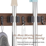 Mop and Broom Holder Wall Mount - Rustic Wood Broom Mop Hanger - Wall Mounted Garden Tool Rack Organizer for Closet Garage Laundry Room Kitchen Decor With 4 Slots & 4 Hooks - ShopUS
