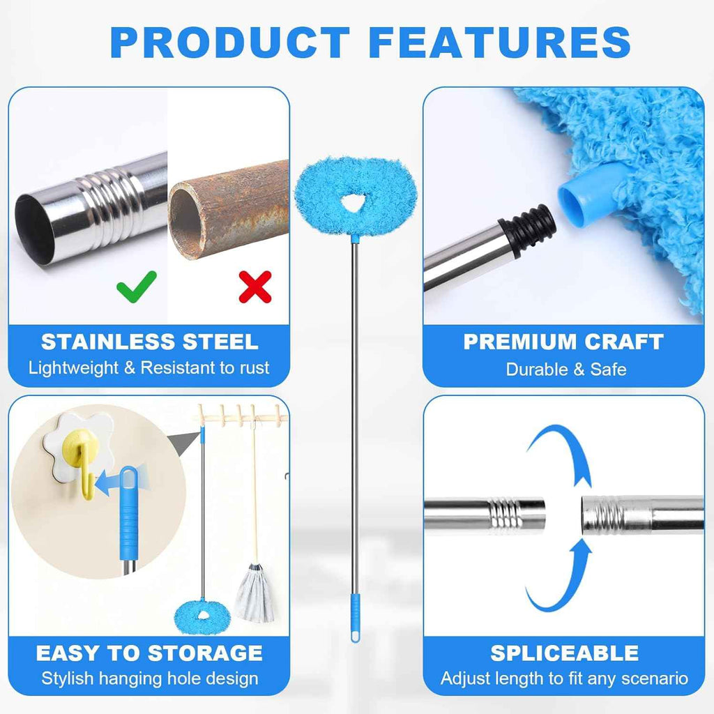 Storystore Ceiling Fan Cleaner Duster with Extension Pole, Adjustable from 13 to 49.7 Inches, Removable Fan Blade Cleaner (Blue)