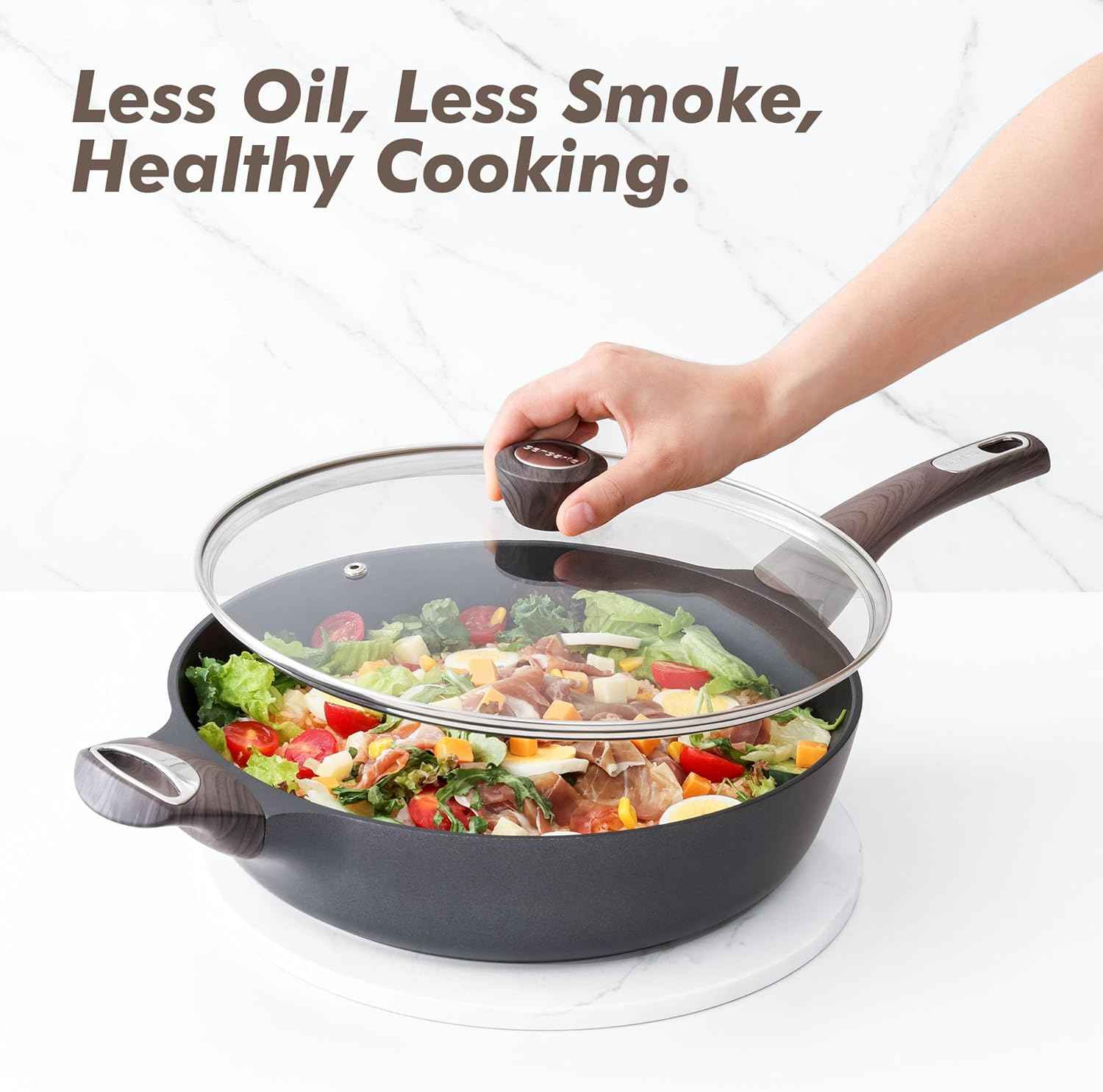 SENSARTE Nonstick Frying Pan Skillet with Lid, 12 Inch Large Deep Frying Pan, 5 Qt Non Stick Saute Pan with Cover, Induction Pan, Healthy Non Toxic Cooking Pan with Helper Handle, PFOA PFOS Free