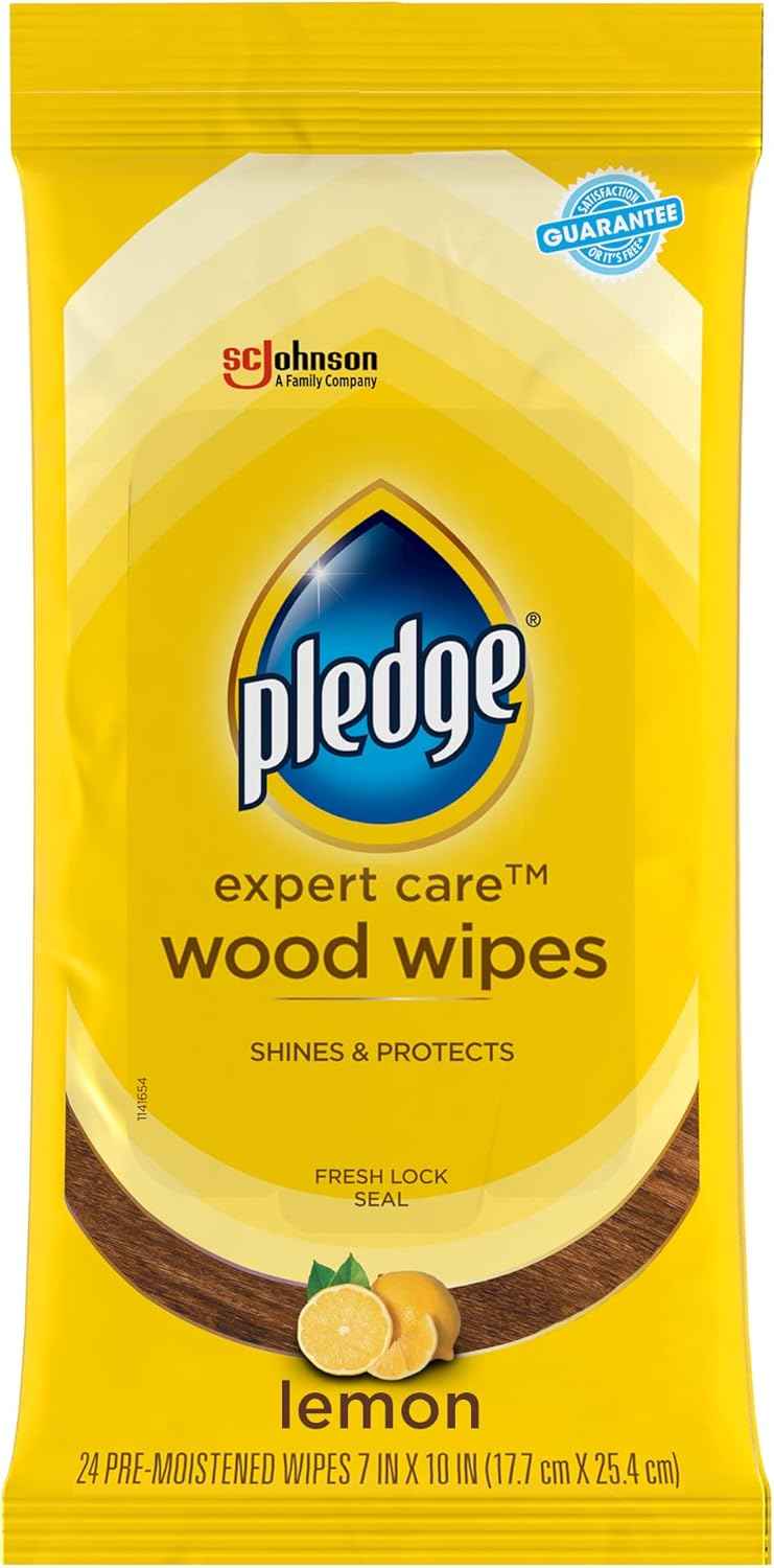 Pledge Expert Care Wood Wipes, lemon scent, 24 count, convenient wood surface cleaner