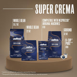 Lavazza Super Crema whole bean coffee, medium espresso roast, Arabica and Robusta blend, 2.2 lb bag