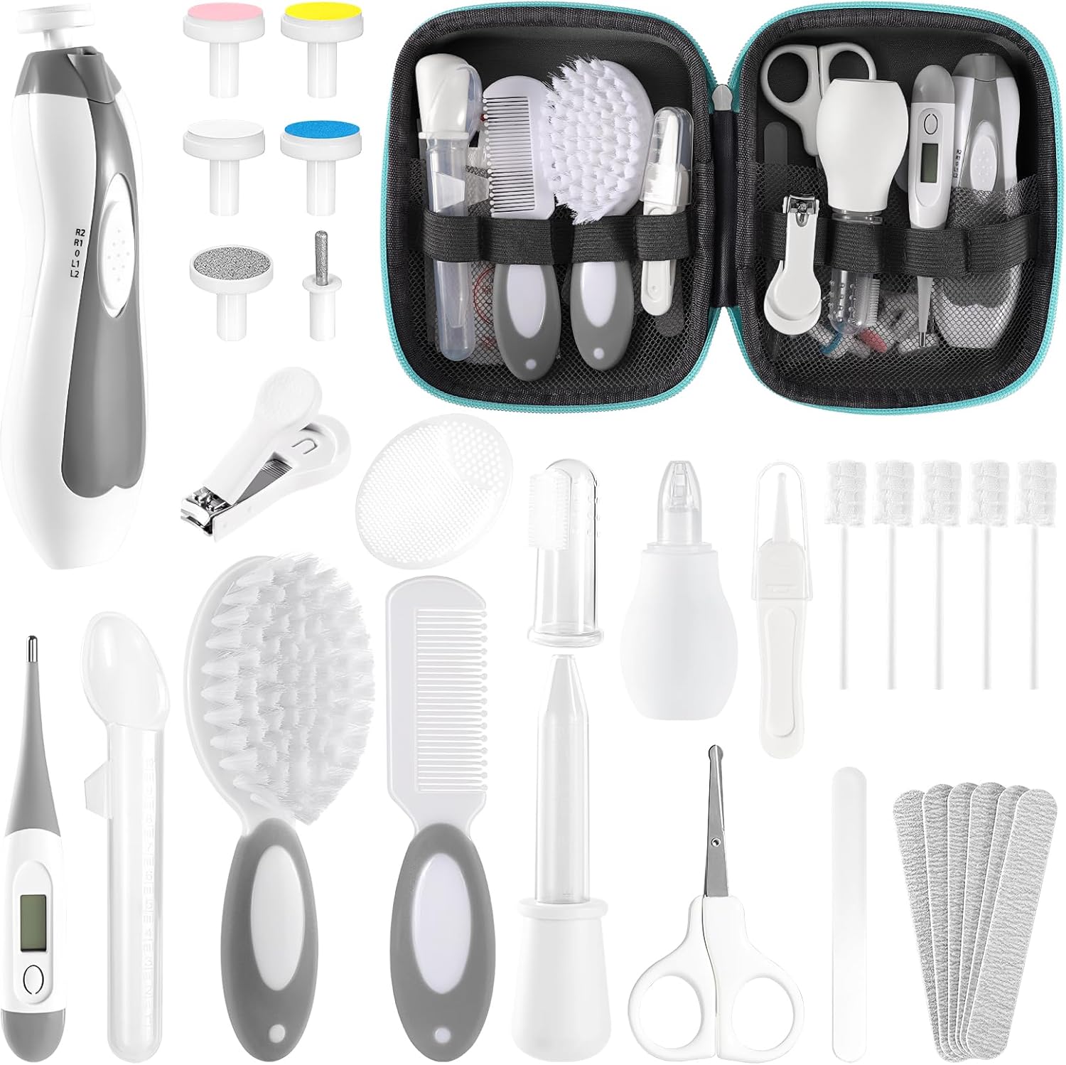 POPYJAN 24PCS Baby Grooming & Health Kit, Newborn Nursery Health Care Set, Baby Care Product, Grey White
