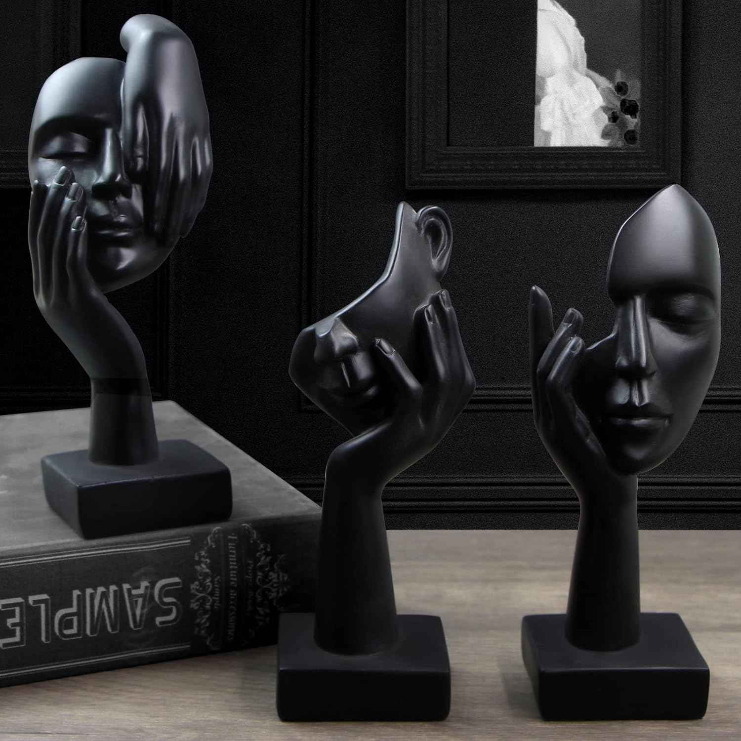 3 Pcs Thinker Statue,Modern Home Resin Sculptures,Collectible Figurines for Home Office Bookshelf Desktop Decor(Golden)