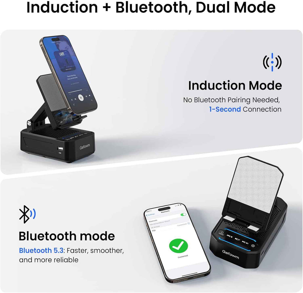 Cell Phone Stand with Instant Wireless Induction Bluetooth Speaker, No Bluetooth Pairing Needed, 1-Second Connection, HD Surround Sound, Practical Gifts for men, women, Dad, Mom, Hearing Impaired